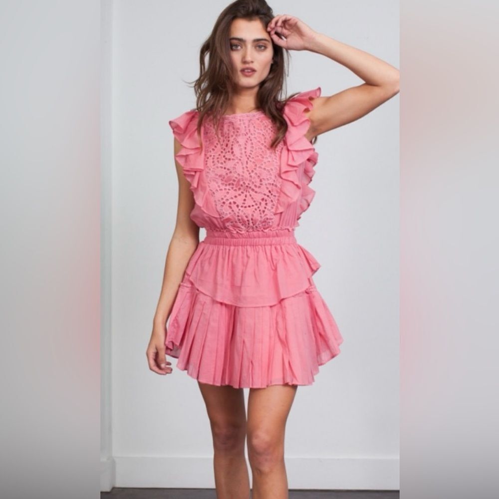Karina Grimaldi Pink/ lavender  Ruffled eyelet Mini Dress, XS